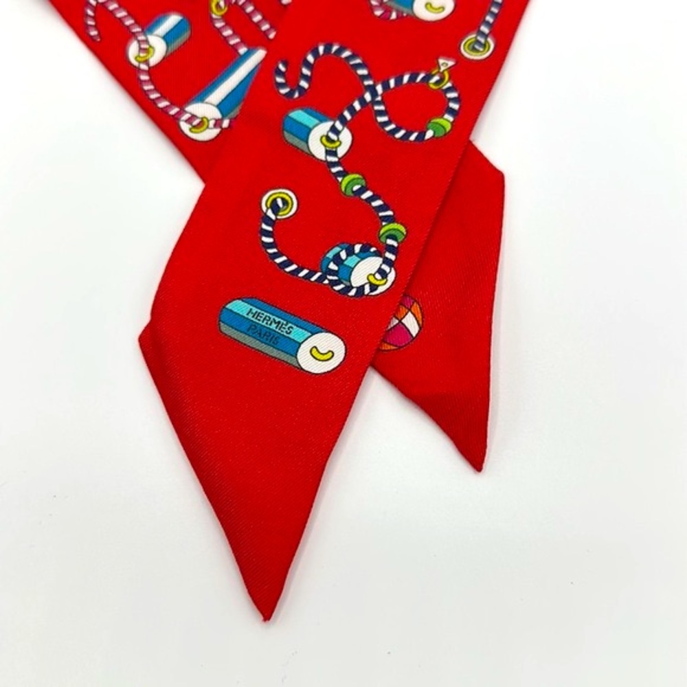 Hermes RED Twilly silk cord scarf - Picture 2 of 5